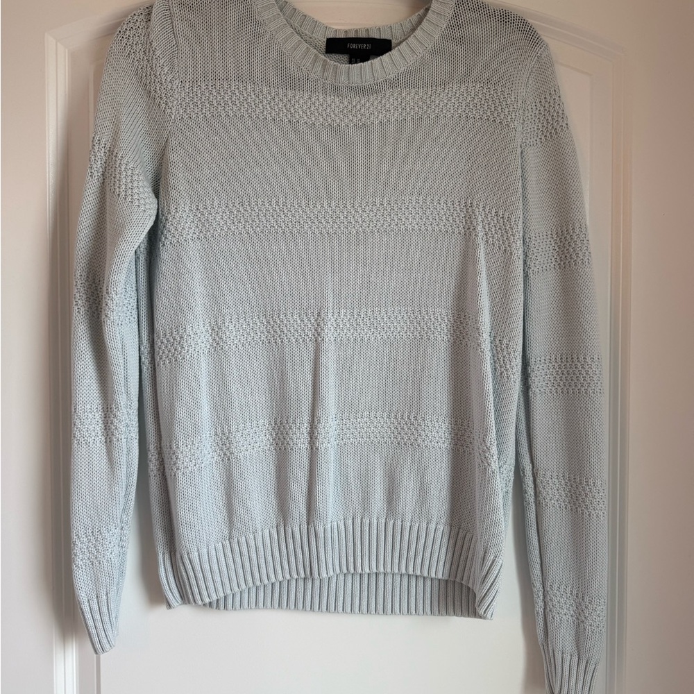 Forever 21 Blue Crew Neck Sweater with Ribbed Trim